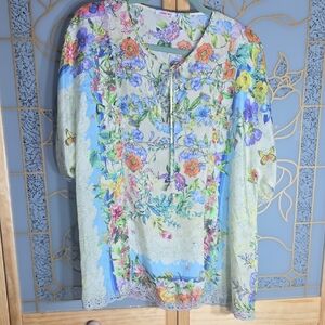 Johnny WAS 100% SILK FLORAL BLOUSE